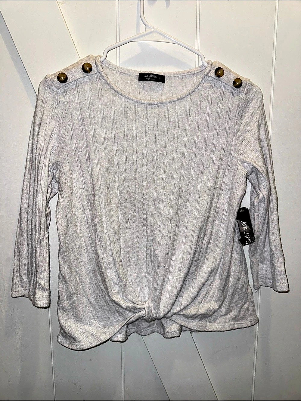 Ava James Long Sleeve Knot Top in White Size Small NWT